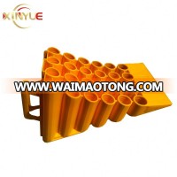 yellow polyurethane car wheel chocks with handle, wheel chocks in stock